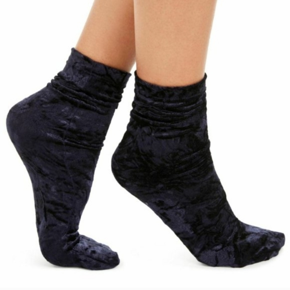 INC Women's Velvet Slouchy Socks Navy Blue One Size NEW